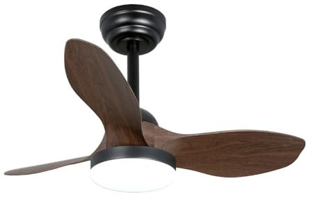 wonderlamp - Ventilador pequeño ø 80cm LED Cavil Mini S Negro+Madera, Intensidad de luz regulable con mando