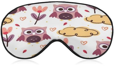 Schlafmaske zum Schlafen, süße Eule (17), gefüllt mit hochwertiger Maulbeerseide, weichste und atmungsaktive Seiden-Schlafmaske