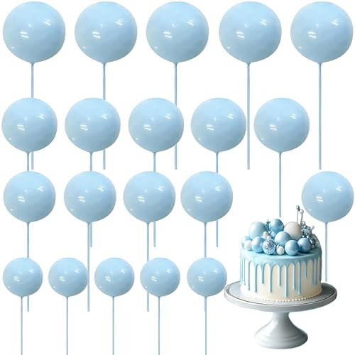 Esshogo 20 Stück Kuchen Dekorationen Mini Ballons Cake Topper Kugeln für Jubiläum, Hochzeit, Geburtstag, Hellblau