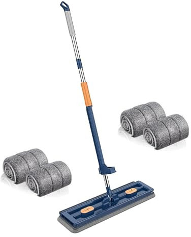 Juego de trapeador plano grande con almohadilla de tela absorbente, juego de fregona giratoria para el hogar