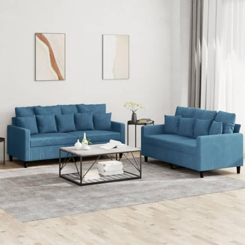 Willood 2-TLG. Sofagarnitur mit Kissen Blau Samt