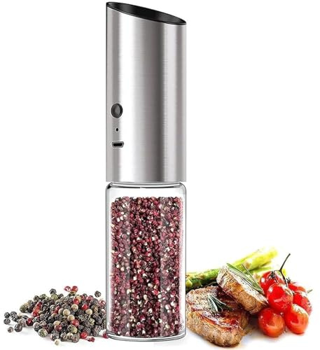 HSHTTKL Electric Pepper Grinder or Salt Mill USB Rechargeable Automatic Pepper Mill Salt and Pepper Grinder Set Kitchen Spice Grinder