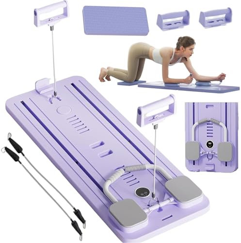 ExeractFit Upgraded Bauchtrainer Bauchroller Board, Pilates Board Pilates Reformer Set Ab Roller Trainingsgerät Automatisches Rebound Bauchmuskeltrainer Mit Widerstandsband(Lila ohne Griff)