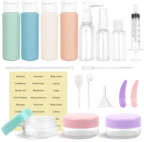 20Pcs Travel Bottles for Toiletries Set, 60ml Squeezable Liquid Empty Containers, Empty Plastic Travel Size Bottles with Sticker, Refillable Travel Cosmetic Bottles for Shampoo Conditioner Lotion
