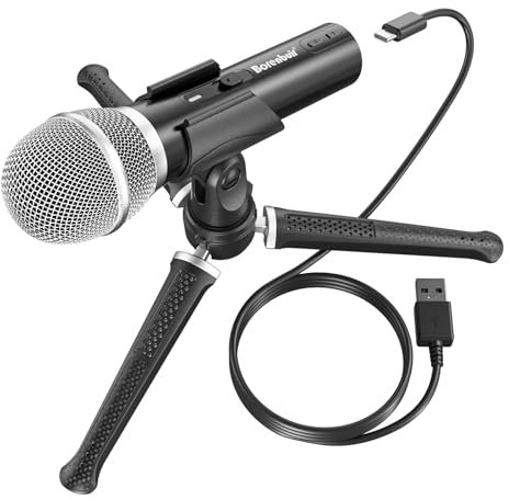 Borenbuir Micrófono dinámico de podcast USB/XLR, kit de micrófono de estudio con control de volumen, filtro pop, ideal para grabación de voz, instrumentos, voz en off, transmisión en vivo (BL-550USB)