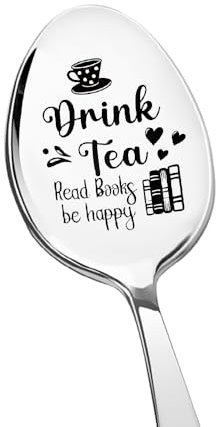 Daughter Son Birthday Gifts for Tea Book Lover Gifts for BFF Friend Friendship Gifts for Women Men Drink Tea Read Books Be Happy Spoon Gift for Boyfriend Girlfriend Book Tea Lovers Gifts