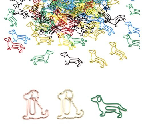 AMONENZ 80 Stück Dackel Büroklammern, Farbe Büroklammern Motiv, Hundeform Papierklammern, Niedliche Büroklammern in Tierform, für Bücher, Fotos, Rechnungen