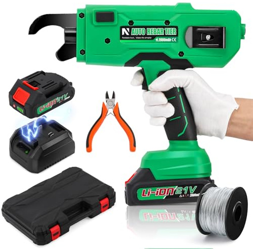 NEWTRY Akku-Bewehrungsbindegerät 7~34mm Stabstahl automatische Umreifung | Elektro Draht-Driller, mit zwei 2Ah Batterien und Ladegerät, Umdrehungen und Kraft einstellbar, Personalkosten einsparen