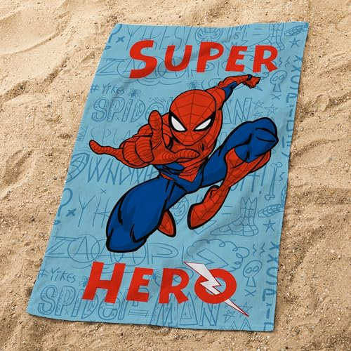OMYDREAM Spiderman Home Sketches Badetuch und Strandtuch für Kinder | 100% Baumwolle | Öko-TEX | 70 x 120 cm | Bedruckt | Blau/Rot