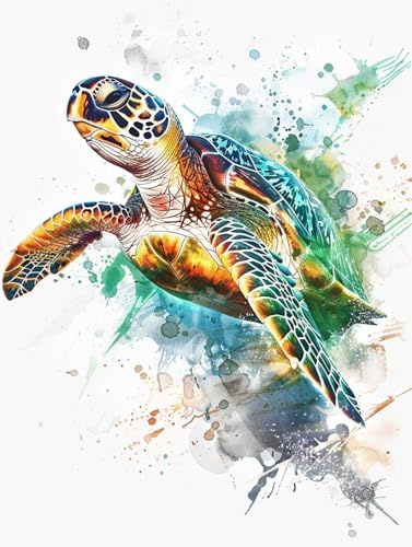 Taxpy Diy Kreuzstichset Mit Perlen Perlenstickerei-Set Mit Aquarell-Tieren,Bunte Schildkröte,Diy-Perlenstickerei-Bastelset Für Anfänger,Kreuzstich-Handarbeitsset 30x40cm