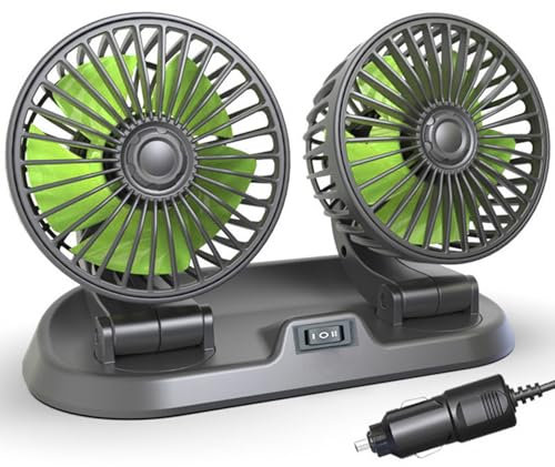YeahBoom Auto Ventilator,12V Doppelkopf Autolüfter,360° Grad Drehbar mit 2 Geschwindigkeiten,Ventilator für Zigarettenanzünder,Auto Kühlluftventilator,KFZ Lüfter für Lkw Van Suv Rv