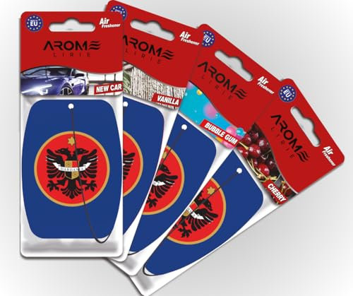 Liria ka emer Kosova Albania Dardania Duftanhänger 4-er Pack adem Jashari skenderbeu albanisch UCK Duftbaum in 4 Düften New Car, Black, Vanilla, Cherry (Dardania)