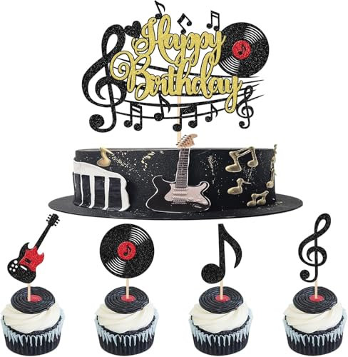 SYKYCTCY 25 Pack Music Notes Cupcake Toppers Glitter Musical Symbol Cupcake Picks Musician Rock Concert Cake Decorations for Kids Birthday Baby Shower Wedding Birthday Party Supplies