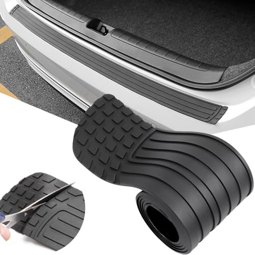 LGVOA Car Rear Bumper Protector, (104 x 8.5 cm Trimmable, 0.3 cm Thickness) Anti-Scratch Rubber Rear Bumper Guard, Universal Non-Slip Trunk Exterior Accessories for SUV & Truck, with Wet Wipes -Round