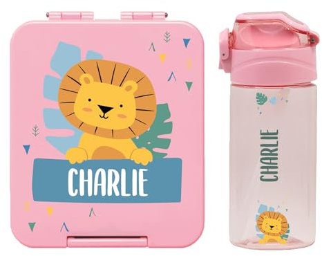 gutmarkiert – Set mit personalisierbarer Trinkflasche für Kinder & personalisierte Brotdose für Kinder aus Plastik – Trinkflasche mit Strohhalm und 450ml–100% BPA-frei (Hellrosa)