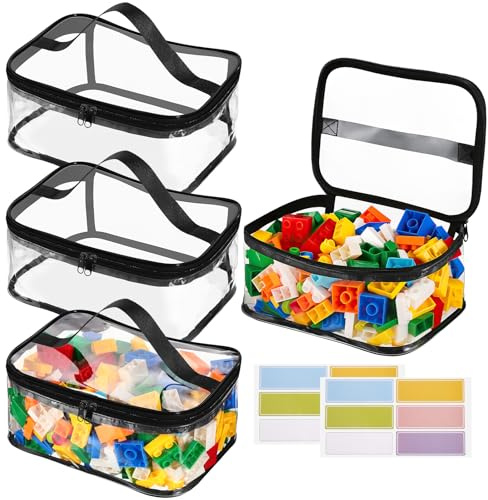 4 Packs Clear Toy Storage Bags, PVC Waterproof Toy Organizer with Zip Reusable Bags for Building Blocks, Board Game, Puzzles, Kids Books, Stationery
