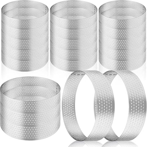 Xaztr 20 Stück Perforierte Tarte-Ringe, 8 cm Edelstahl Tarteringe für Backen – Runde Kuchenringe Antihaft Metall Dessert Backringe für Kuchen, Torten Gebäck