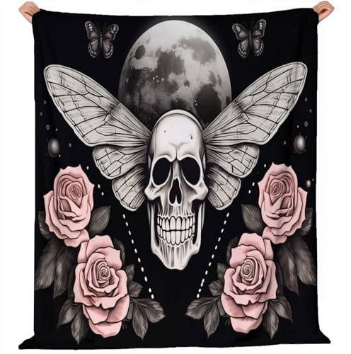 Kuscheldecke Totenkopf Gothic Rosen Personalisierte Decke 200 x 220 cm Superweiche Decke aus Flanell Geschenke für Frauen Männer Anti-Fans