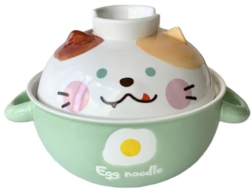 Lawnrden Microwave Noodle Cooker, Microwave Ramen Bowl Ceramic Cute Ramen Bowl with Lid and Handle Noodle Cooker for, Pho, Soup, and Pasta, Dishwasher Safe