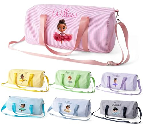Borsa personalizzata per danza classica per bambine Borsa da viaggio a righe in seersucker con tracolla Borsa da palestra rosa Borsa sportiva per bambini Regalo perfetto per la danza 23cm × 23cm× 46cm