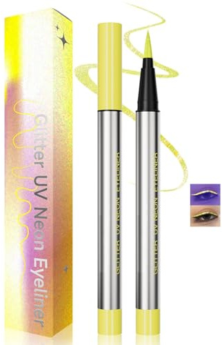 Lemon Yellow UV Glitter Eyeliner Pen With Fine Tip - Vibrant Neon Glow Face & Paint For Festivals, Parties & Creative Makeup, Waterproof And Quick-Dry For Bold Artistic Looks