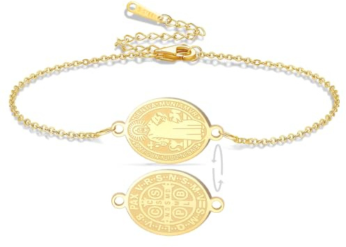 VASSAGO Bracelet avec Médaille de Saint Benoît Medalla De San Benito | Bracelets Ajustables En Corde Tressée Chapelets Catholiques Protection Contre Les Exorcismes Bijoux Religieux Pour Femmes