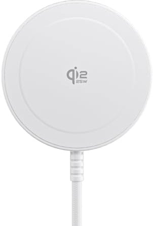Qi2 25W Kabelloses Magnetisches Ladegerät, 1,5m Geflochtenes Kabel, Kompatibel mit iPhone Air/17/16/15/14/13/12 Serie, AirPods 4/3/2/Pro, Pixel 10 Serie, Weiß (ohne Netzteil)