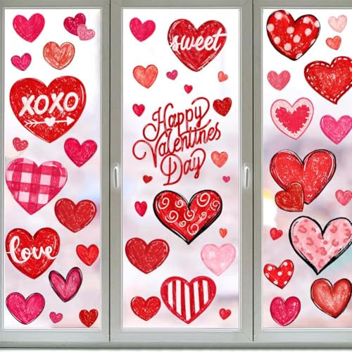 6 Blatt Wiederverwendbare Fensteraufkleber Zum Valentinstag, Valentinstag Fensterbilder, Selbstklebende Herz Fensteraufkleber, Herzförmige Fenstersticker, Perfekt Für Valentine, Hochzeit Und Jubiläum