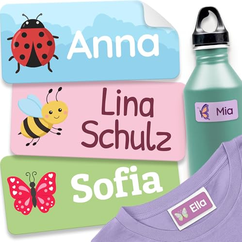 melu kids® Namensaufkleber für Kinder - Kita/Schule (60 Stk, Insekten)