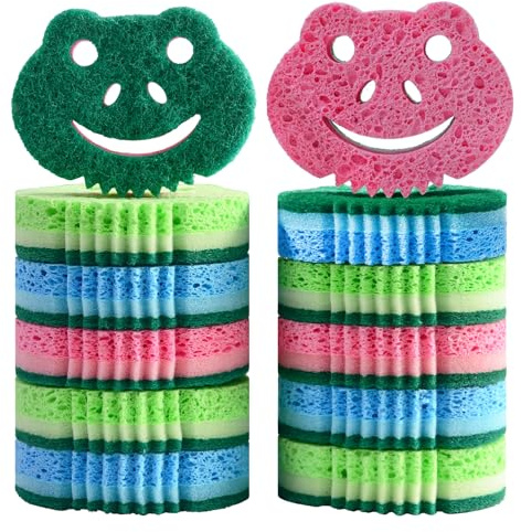 Washing Up Sponges 12 Pack, Frog Shape Cellulose & Non-Scratch Scourer Heavy Duty Kitchen Dish Sponge Pads, Multi-Purpose Scrub Cleaning Sponge for Dishes, Pots, Pans, Bathroom, Tiles