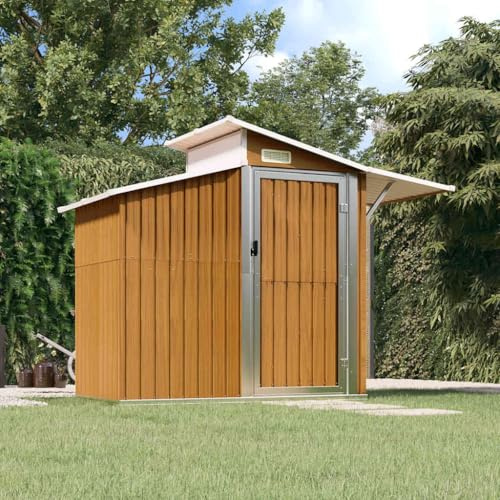 Hommdiy Geräteschuppen Braun 270x130x208,5 cm Verzinkter Stahl Rostfrei Gerätehaus mit Tür Schuppen Gartenschuppen