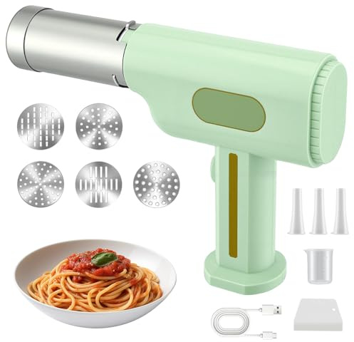 Eirolace Macchina elettrica portatile per pasta, 2600 mAh, senza fili, con 5 accessori e 3 riempitivi di salsicce, macchina automatica per spaghetti, lasagne, ricarica USB-C