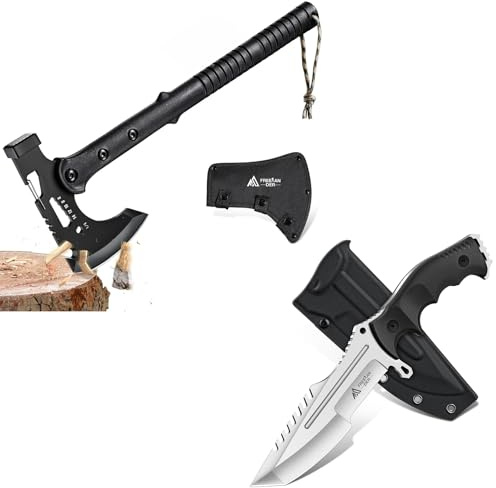 Freelander Outdoor Survival Axt Mit Hammer und Outdoor Messer aus D2 Stahl mit Kydex Scheide