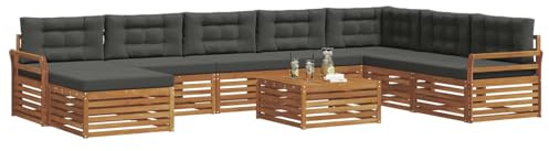vidaXL Sofagarnituren 9 pcs Natur und Anthrazit Massivholz Akazie, Akazienholz Outdoor-Sofa-Set, modernes Gartenmöbel, Bequeme Liege, modulare Design, Poolbereich geeignet