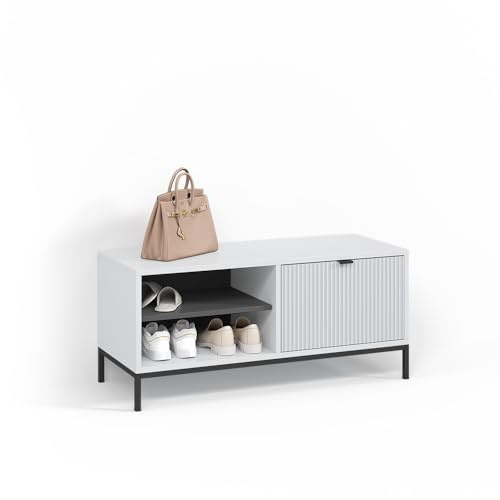 Livinity Schuhschrank Aterno, Weiß, 100 x 45 cm mit Klapptür