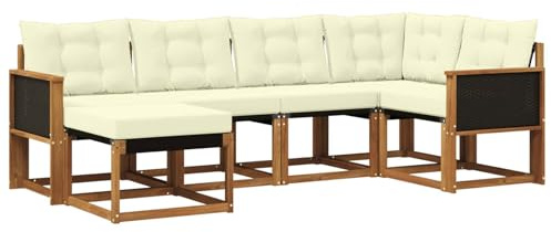 vidaXL Outdoor-Sofagarnitur mit Kissen 6 pcs Natur und Creme, Moderne Outdoor-Sofa-Sitzgruppe, stylische Gartenmöbel, robuste Terrassenmöbel, Bequeme Lounge für den Garten