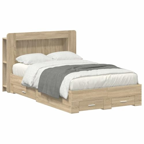 vidaXL Bettgestell mit Stauraum mit Kopfteil Sonoma-Eiche 120 x 200 cm, Moderner Bettgestell, praktischer Stauraum, schickes Schlafzimmer-Upgrade, Holz, platzsparende Lösung