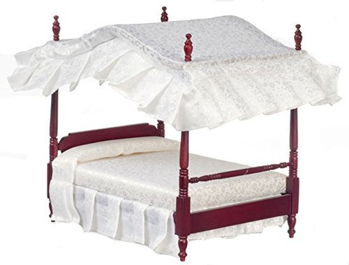 Puppenhaus Miniatur 1:12 Schlafzimmer Möbel Mahagoni Doppel 4 Poster Baldachin Bett