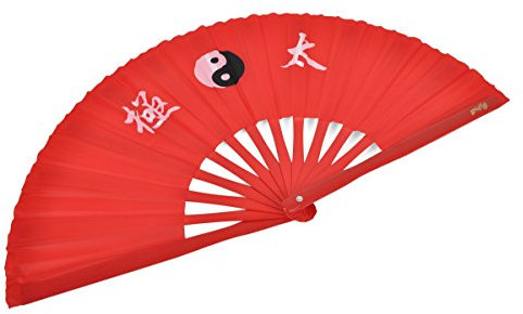Éventail Tai Chi (Tai Ji Shan) Bambou - Droitier, Rouge imprimé