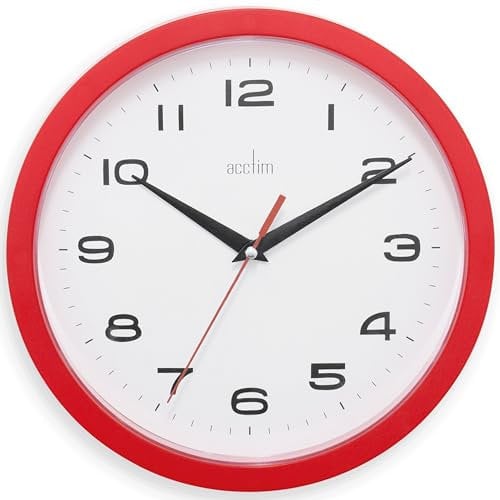 Acctim Wall Clock, Red, 25.5 cm L x 25.5 cm W