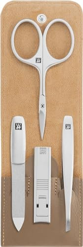 ZWILLING Maniküreset (4 Teilig, Professionelles Nagelpflegeset aus Echt Leder mit Reißverschluss, mit Kompakt-Nagelknipser), Premium, Taupe