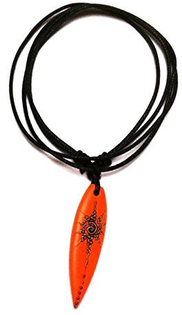 CHICNET® Surferkette Holzkette Kette Sono Holz Baumwolle Surfer Style Surfbrett Holzanhänger Unisex Schmuck orange gefärbt Muster