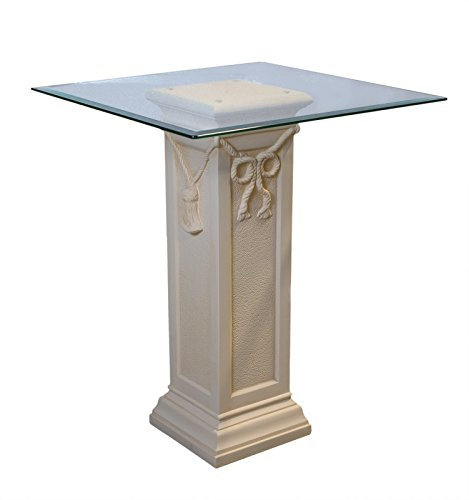 Antikes-Wohndesign Säule-Standsäule-Blumensäule-Dekosäule-Beistelltisch-Telefontisch-Glastsch rechteckig-Facettenschliff Creme-beige-antikfinish