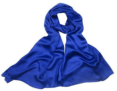 PB-SOAR 100% Seide Seidenschal Schal Halstuch Stola, einfarbiger Schal aus reiner Seide, schlicht und leicht, 8 Farben auswählbar (Blau)