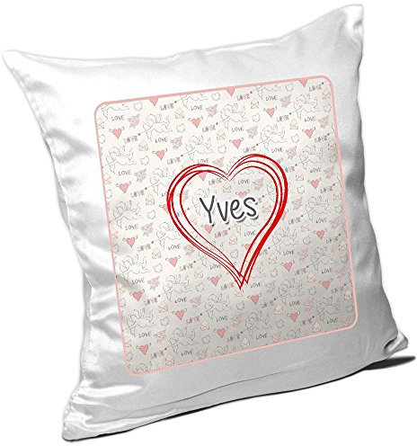 Eurofoto Kissen mit Namen Yves und schönem Herz mit vielen Liebes-Symbolen zum Valentinstag - Namenskissen - Kuschelkissen - Schmusekissen