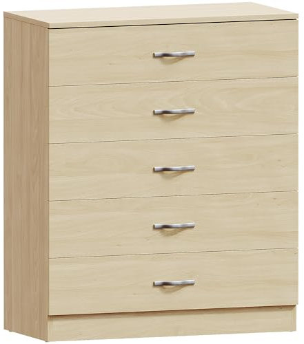 Home Discount Cajonera de Pino, 5 cajones con Tiradores y Corredores de Metal, Soporte de cajón único antiarqueamiento, Muebles de Dormitorio Riano