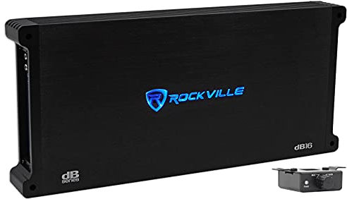 Rockville dB16 8000W Mono 2-Ohm Car Amplifier, High-Speed MOSFET, Adjustable 12dB Crossover, LED, Remote Sub Control, Perfect for Car Audio and Subs