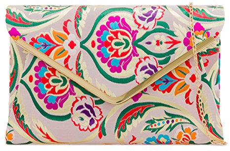 LeahWard Women's Satin Floral Clutch Bags Party Wedding Evening Handbag 158 (2211 Champagne)