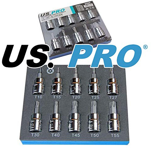 US Pro 10pc 3/8 Drive Tamperproof/Star Bit Sockets T10 - T55 New 2099