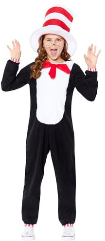 amscan 9904197 – Costume da gatto con cappello da Dr Seuss, tuta intera per la Giornata Mondiale del Libro, età: 10-12 anni